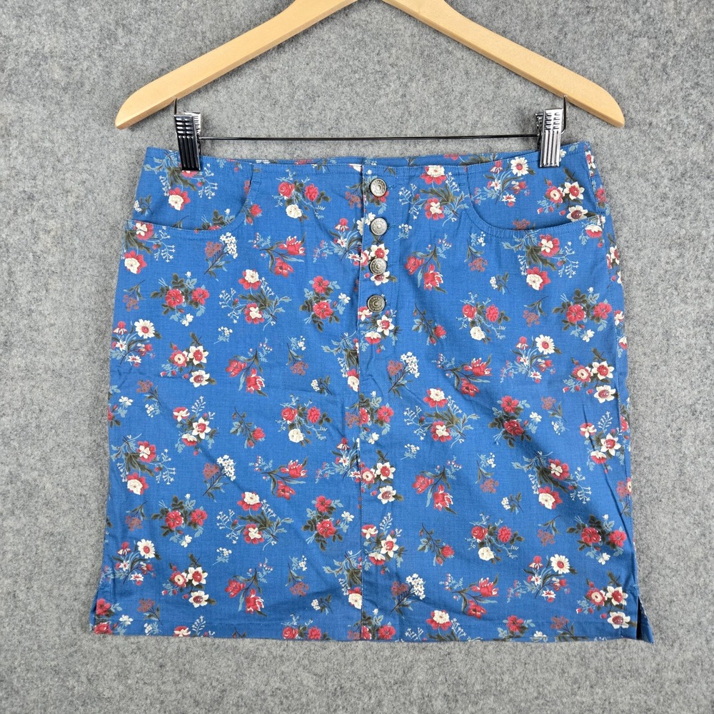 Vintage Ralph Lauren Mini Skirt Womens 6 Blue Floral Button Cottagecore 90s Boho